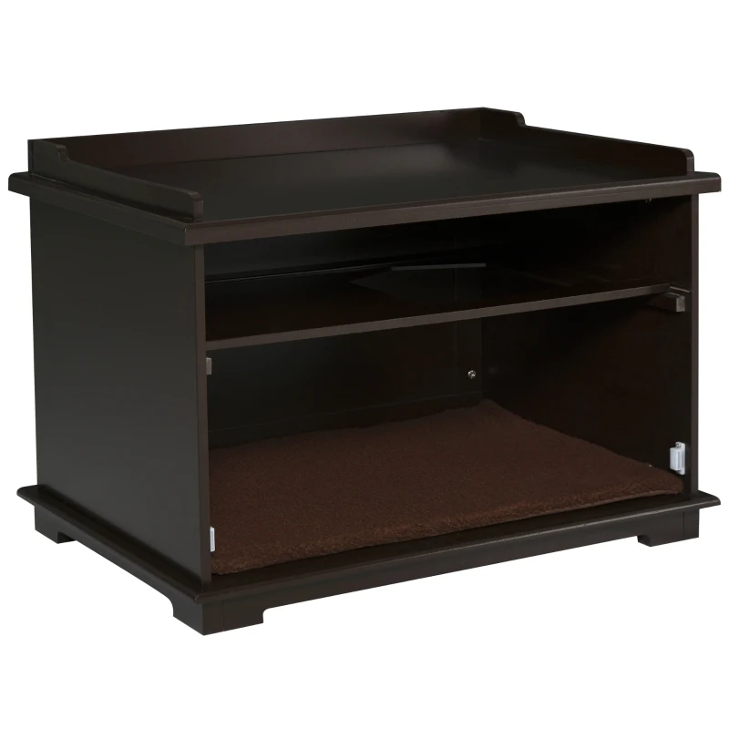 PawHut Wooden Cat Litter Box Enclosure Indoor Cat House Hidden Washroom End Table Hideaway Storage Cabinet, Brown