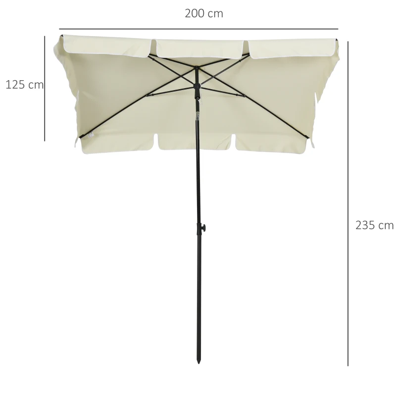 Outsunny Aluminium Sun Umbrella Parasol Patio Garden Rectangular Tilt 2M x 1.25M Off-White