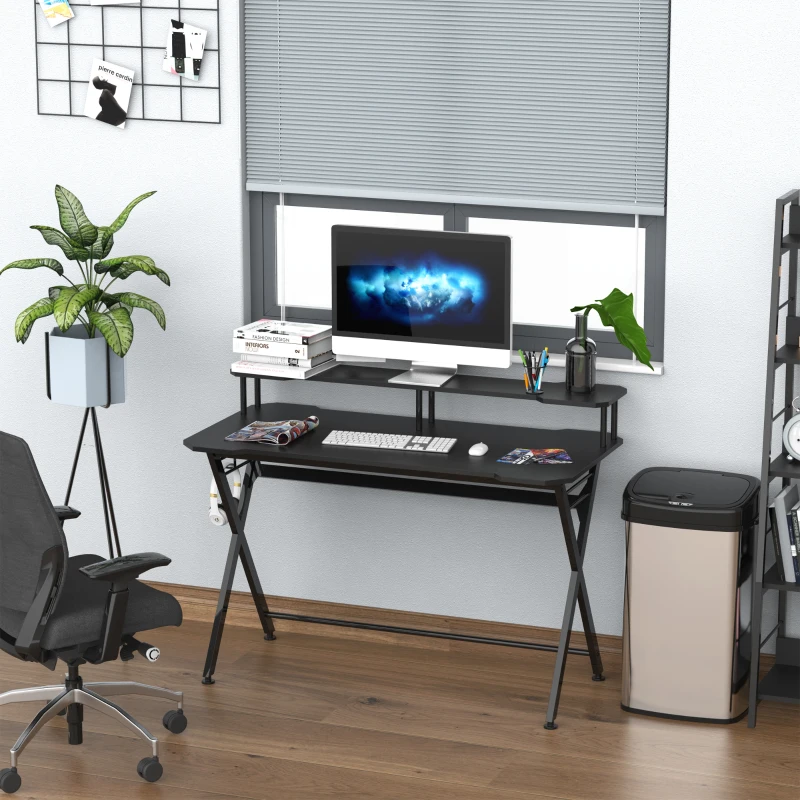 HOMCOM 47 inch/1.2M Gaming Computer Desk Writing Racing Table Workstation with Headphone Hook Curved Front Adjustable Feet for Home Office Use