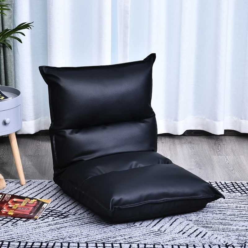 HOMCOM Foldable Padded Sofa with Adjustable Backrest Thick Seat Cushion Lazy Lounge Cream Black