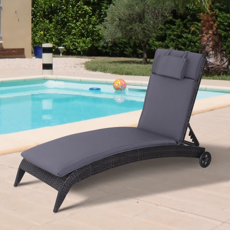 Outsunny Garden Sun Lounger Chair Cushion Reclining Relaxer Indoor Outdoor Furniture Use Grey