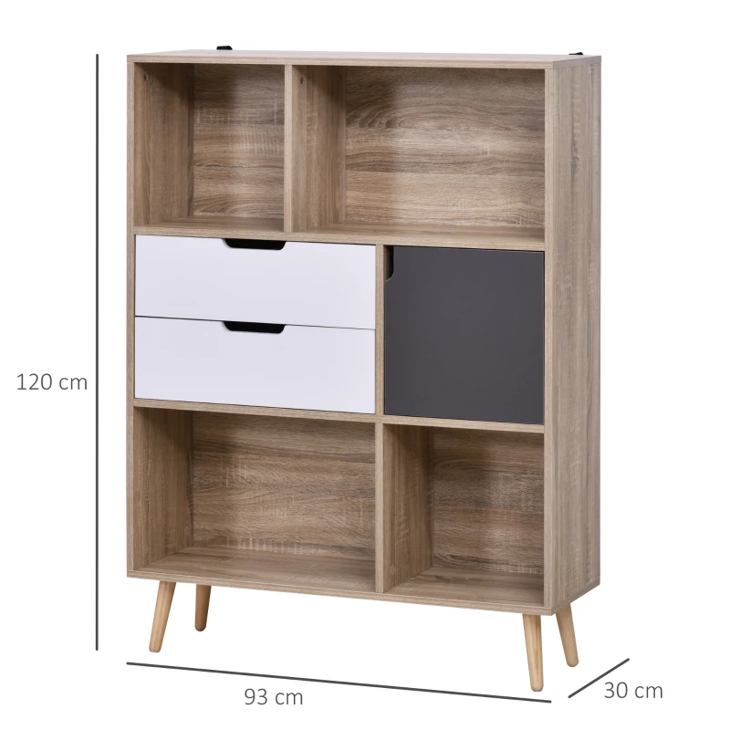 HOMCOM 3-Tier Wooden Storage Cabinet Display Shelf Cupboard with 2 Drawer &  Anti Tilt Brace Wooden Color Grey White