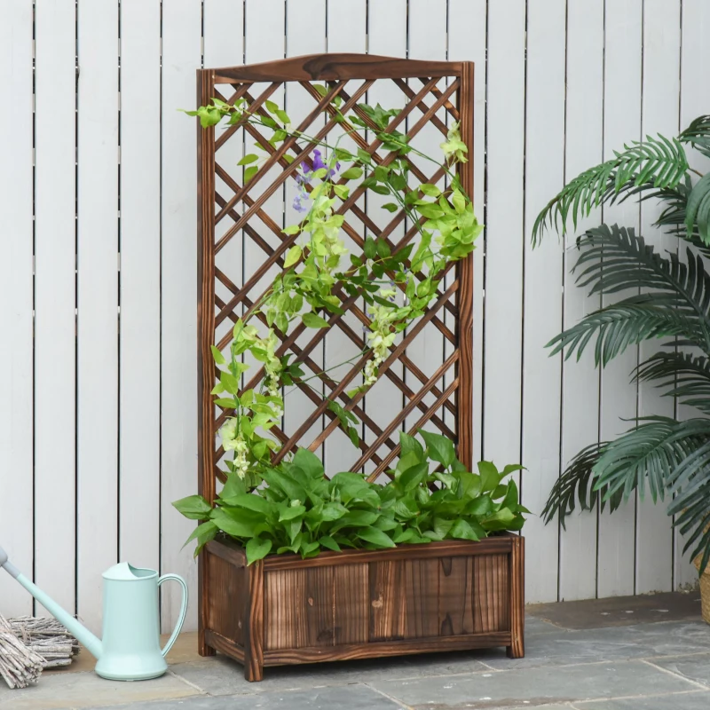 Outsunny 60x30x123cm Raised Bed with Trellis Standing Lattice Panels for Plants,Flowers or Vine Garden Outdoor Indoor, 60x30x122.5cm, Brown