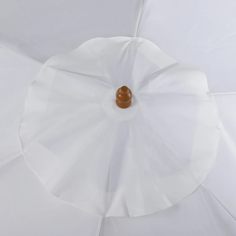 Outsunny D2.5m Bamboo Wooden Market Patio Umbrella Garden Parasol Outdoor Sunshade Canopy, 6-ribs, Cream White