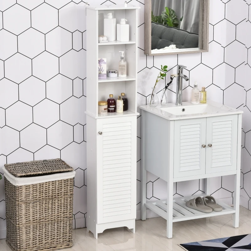 HOMCOM Tall Bathroom Cabinet Storage Cupboard Floor Standing Home Bathroom Furniture w/ 6 Shelves 165H x 34W x 20D cm White