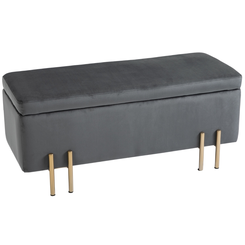HOMCOM Rectangle Storage Stool Light Luxury Ottoman Bench w/ Cushion and Soft Surface, Dark Grey