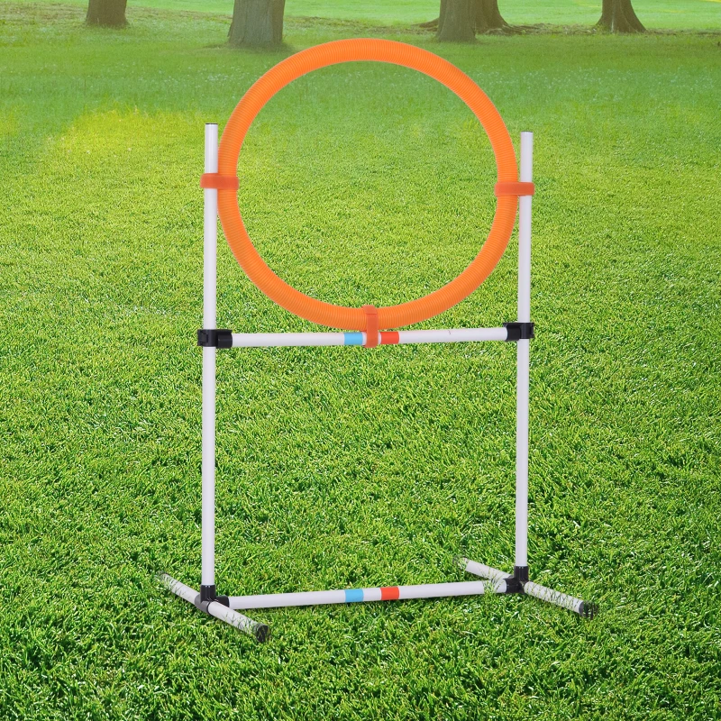 PawHut Portable Dog Obstacle Exercise Pet Tire Jump Pet Agility Training Set w/ Carry Bag