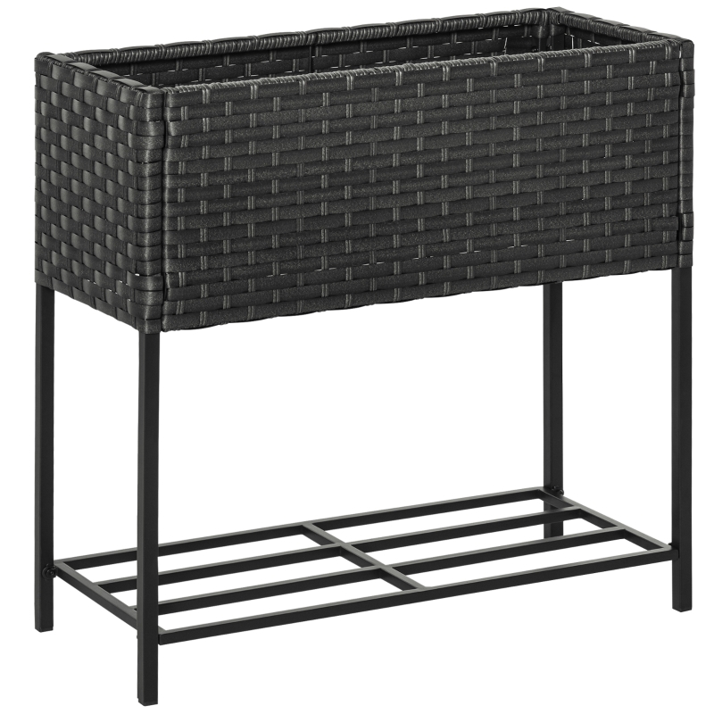 Outsunny PE Rattan Raised Flower Plant Vegetables Stand Rack Shelf Box Growth Outdoor Indoor