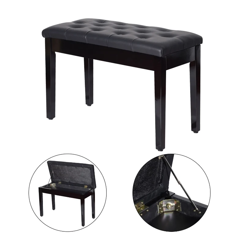 HOMCOM Faux Leather Piano Stool Makeup Dressing Stool Bench Dressing Table Seat with Storage 76x36x50cm,Black