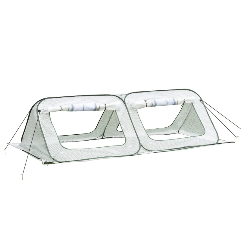 Outsunny Pop Up Mini Greenhouse with Roll Up Doors & Portable Zipper Bag for Plants Outdoor, PE Cover, 240 x 120 x 75cm