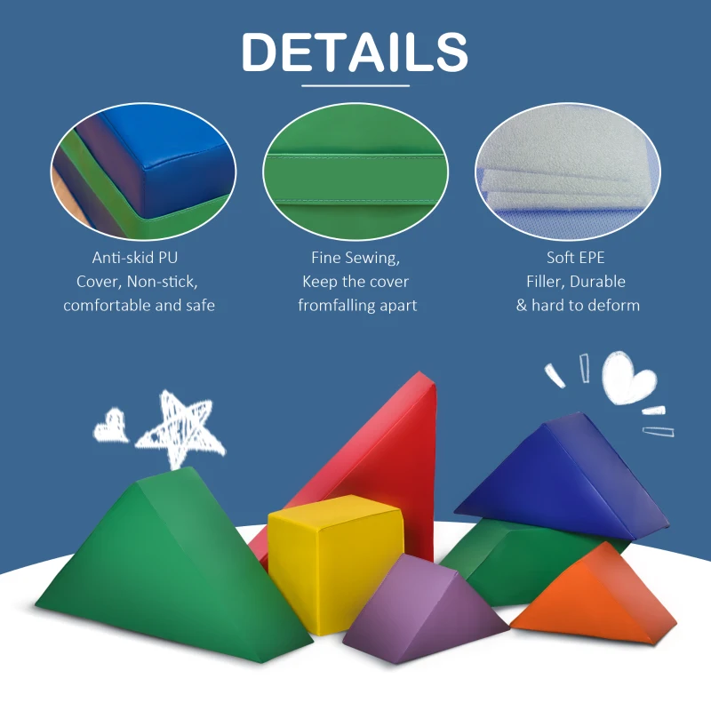 HOMCOM 7 Piece Kids Soft Foam Puzzle Play Set Interlocking Toddler Learning Blocks Comfortable Safe Floor Indoor Outdoor Active Play Structure