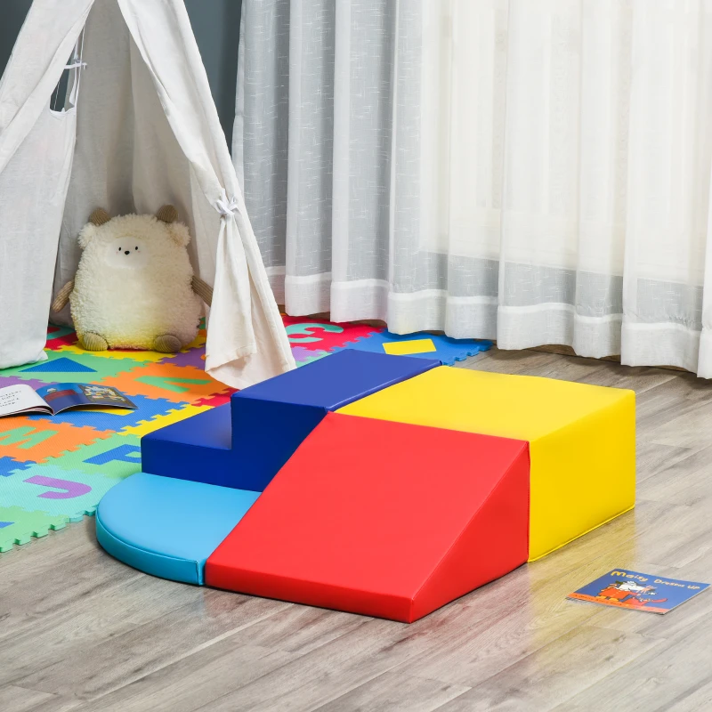 HOMCOM Soft Play 4-piece Climb and Crawl Foam Toddler Stairs and Ramp Colorful Children's Educational Software Activity Toys for Baby Preschooler