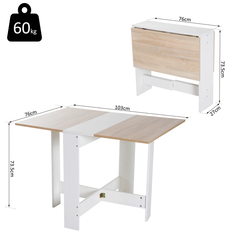 HOMCOM Particle Board Wooden Folding Dining Table Writing Computer Desk PC Workstation Space Saving Home Office Oak & White
