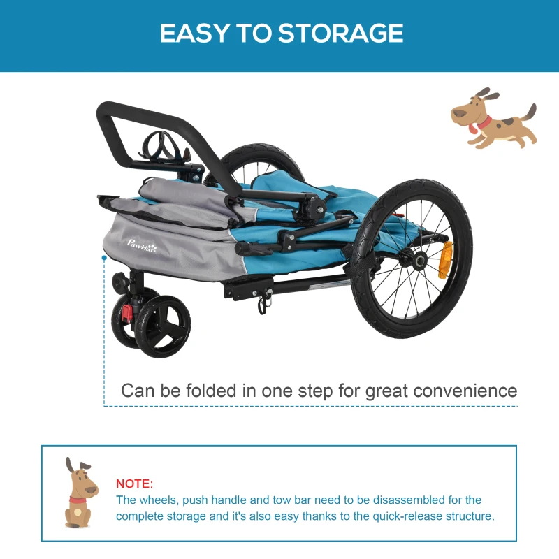 PawHut IE Located 2 in 1 Dog Bike Trailer for Medium Dogs, Blue
