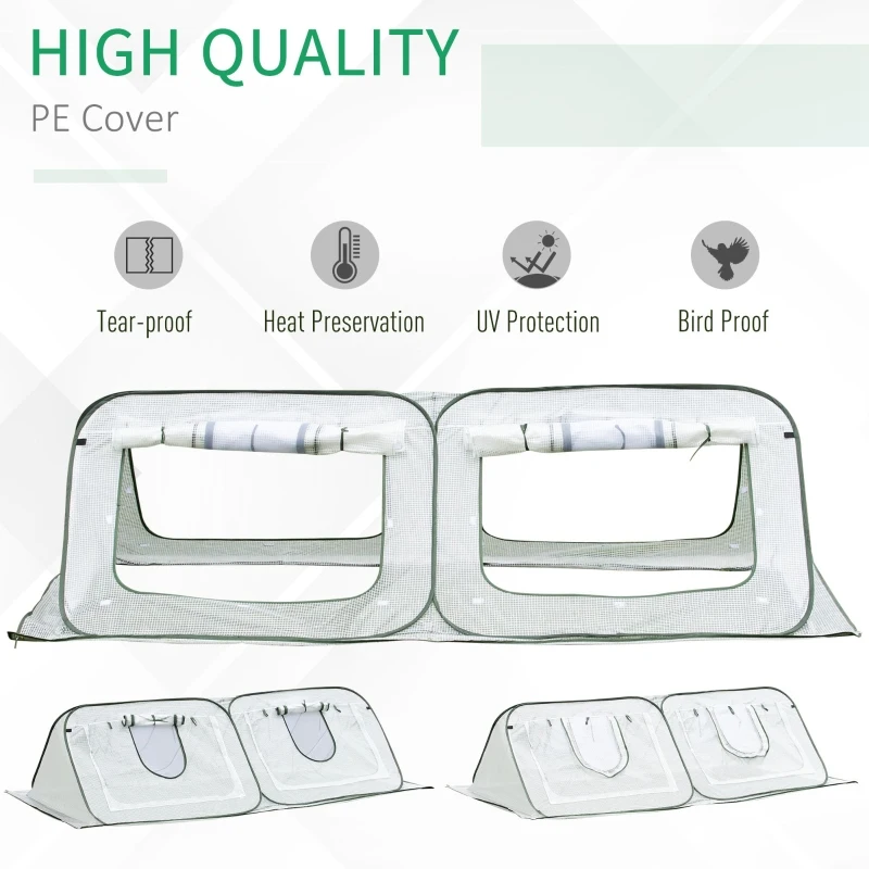 Outsunny Pop Up Mini Greenhouse with Roll Up Doors & Portable Zipper Bag for Plants Outdoor, PE Cover, 240 x 120 x 75cm