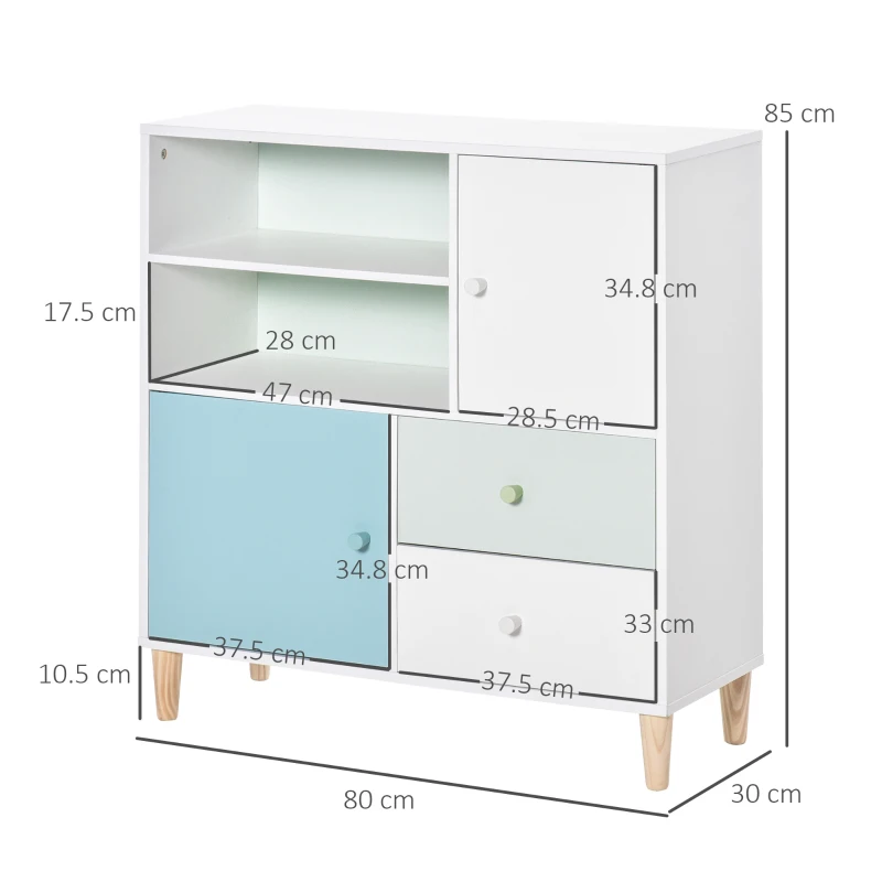 HOMCOM Kids Bookcase Multi-Shelf Modern Freestanding Cabinet of Drawer Book Magazine Organizer Study Bedroom 80 x 30 x 85cm Blue