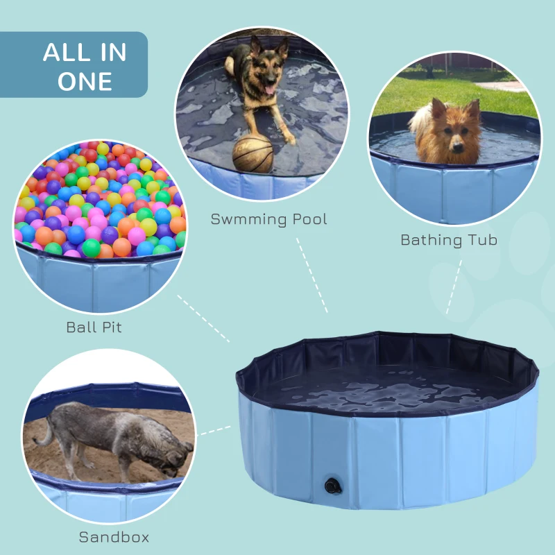 PawHut Foldable Dog Paddling Pool Pet Cat Swimming Pool Indoor/Outdoor Collapsible Summer Bathing Tub Shower Tub Puppy Washer (Φ100 x 30H cm, Blue)