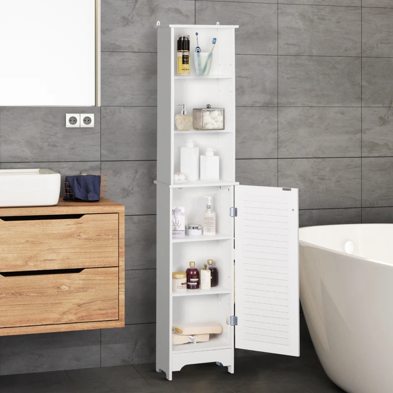 HOMCOM Tall Bathroom Cabinet Storage Cupboard Floor Standing Home Bathroom Furniture w/ 6 Shelves 165H x 34W x 20D cm White