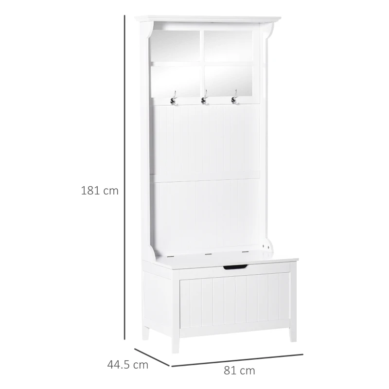 HOMCOM Coat Rack Shoe Bench with Storage 4 In 1 Hall Tree for Entryway Hallway Organizer with Cabinet 3 Hooks Mirrors White