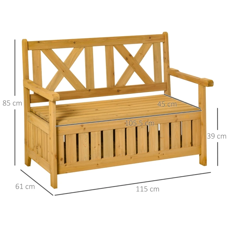 Outsunny Wood Garden Bench 2 Seater Storage Chest Patio Seating with High Back and Armrest