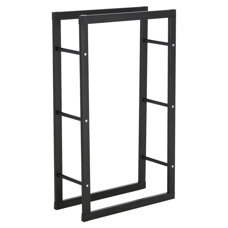 HOMCOM Metal Firewood Log Holder Rack Elevated w/ Balanced Base Side Rails Indoor Outdoor Traditional Fireplace Log Storage Cradle 100 x 60 x 25cm