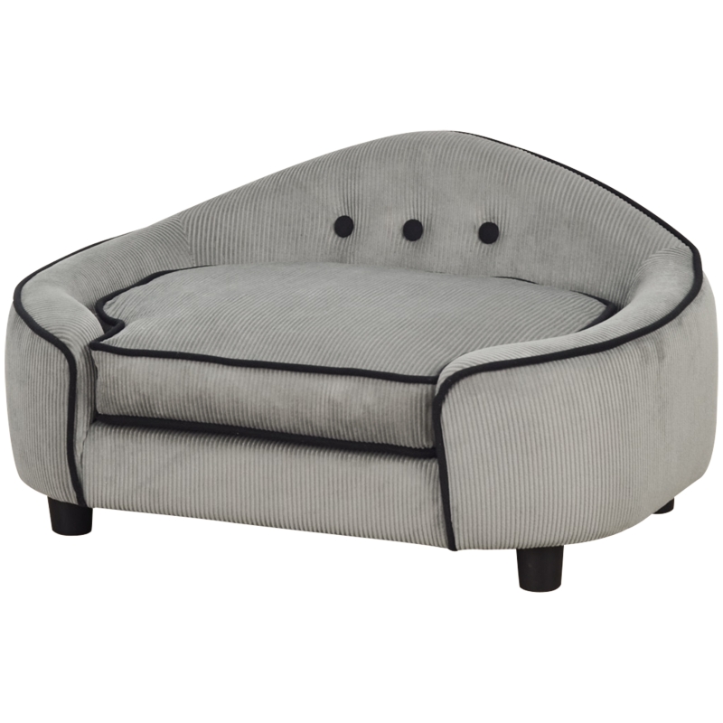 PawHut Pet Sofa Dog Bed Couch Cat Kitten Sponge Removable Cushion Lounge Grey 66.5 x 45 x 35.5 cm