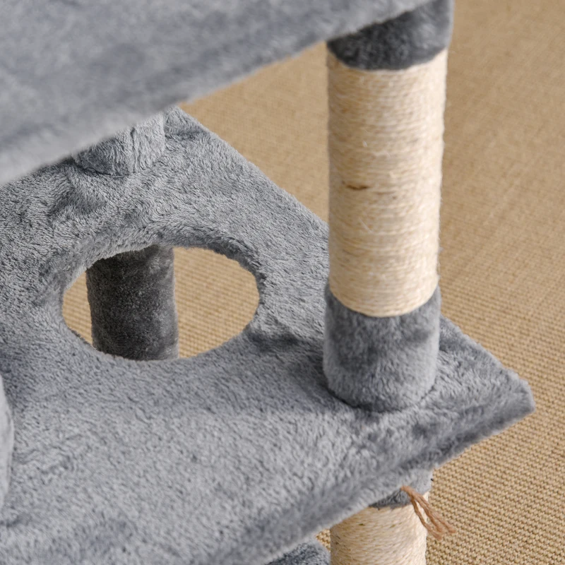 PawHut 145cm Cat Tree Multi-tier Activity Center Scratcher Pet Condo House Tower Hammock & Toys, Grey