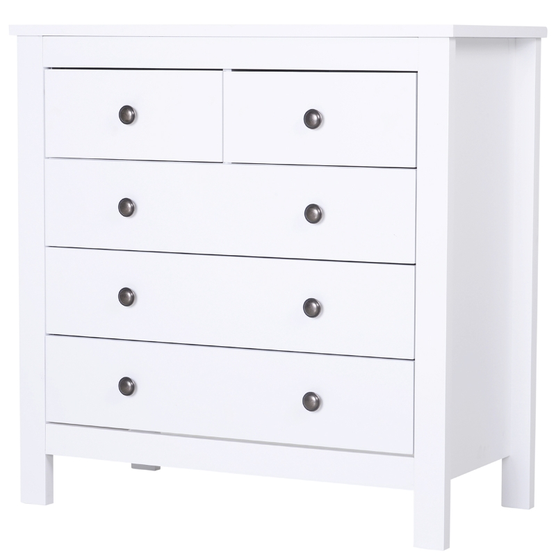 HOMCOM Chest Of Drawers, 5 Drawers, White Storage Cabinet Unit, Furniture for Bedroom, 79x40x80cm