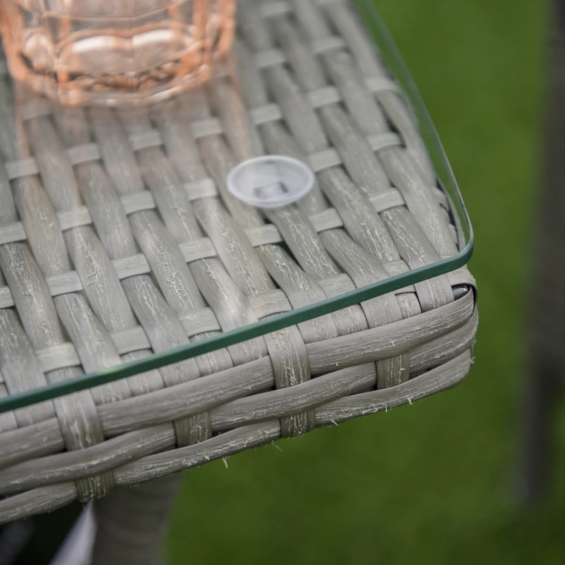 Outsunny 3PC Rattan Bistro Set 2 Armchair Glass Top Coffee Table Wicker Weave Furniture for Garden Outdoor Balcony Patio