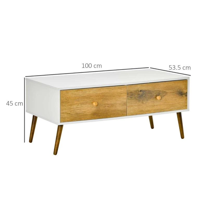 HOMCOM Coffee Table for Living Room, Office, Study Room, Reception Room, w/ 4 Storage Drawers, Sofa Table, Graceful Functional Table, Natural Wood