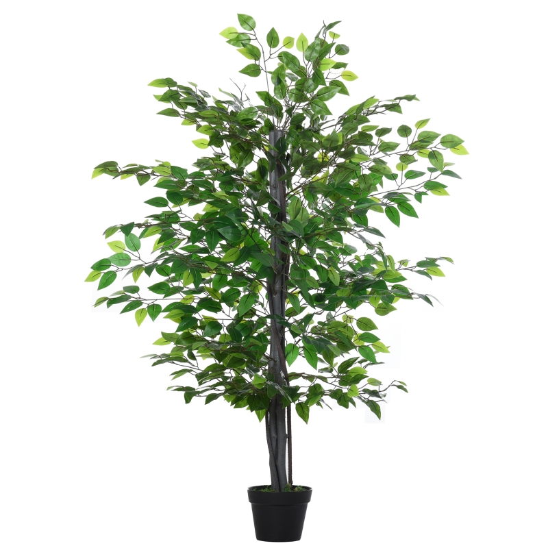 Outsunny 145cm Artificial Banyan Plant Faux Decorative Tree w/ Cement Pot Vibrant Greenery Shrubbery Indoor Outdoor Business Accessory