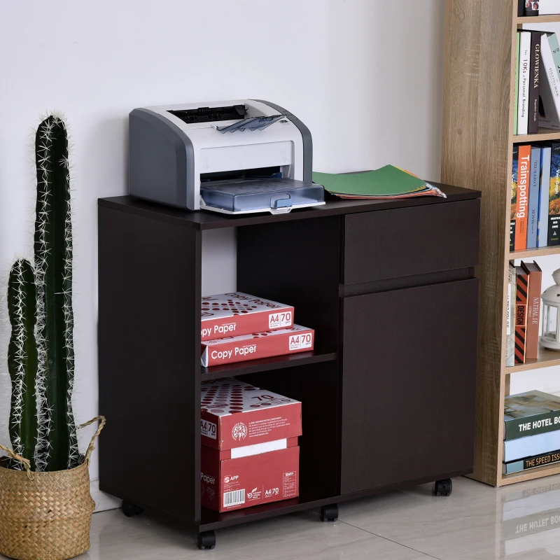 HOMCOM Printer Stand with Open Storage Shelves, for Home Office Use, Include Drawer