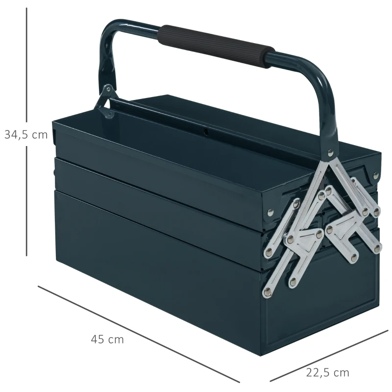DURHAND Metal Tool Box Portable 5-Tray Cantilever Steel Tool Chest Cabinet,45L x 22.5W x 34.5Hcm Dark Green