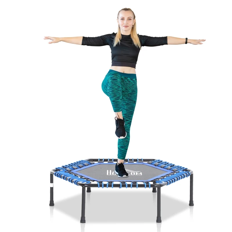 HOMCOM 40" Hexagon Trampoline Indoor Outdoor Metal Bouncer Jumper Adult Home Gym Fitness - Blue