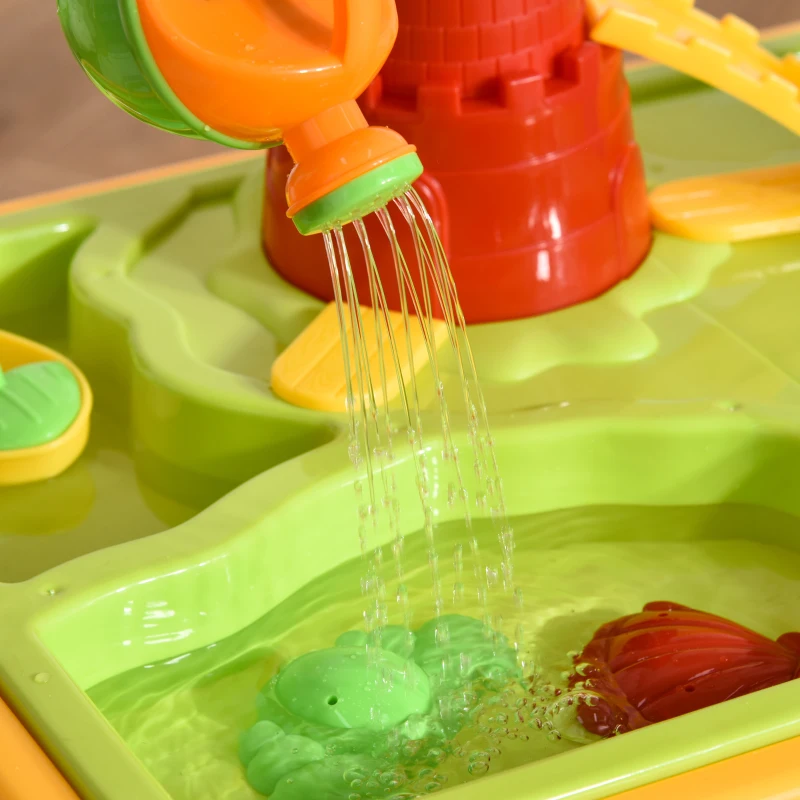 HOMCOM Qaba Sand and Water Table Beach Toy Set 2 in 1 Outdoor Activities Playset for Kids with Lid and Accessories 23 Pcs Double Basins Garden Sandpit Sandbox for Beach Bath 3 Years Old Toddlers