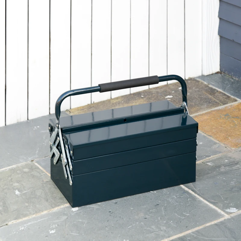 DURHAND Metal Tool Box Portable 5-Tray Cantilever Steel Tool Chest Cabinet,45L x 22.5W x 34.5Hcm Dark Green