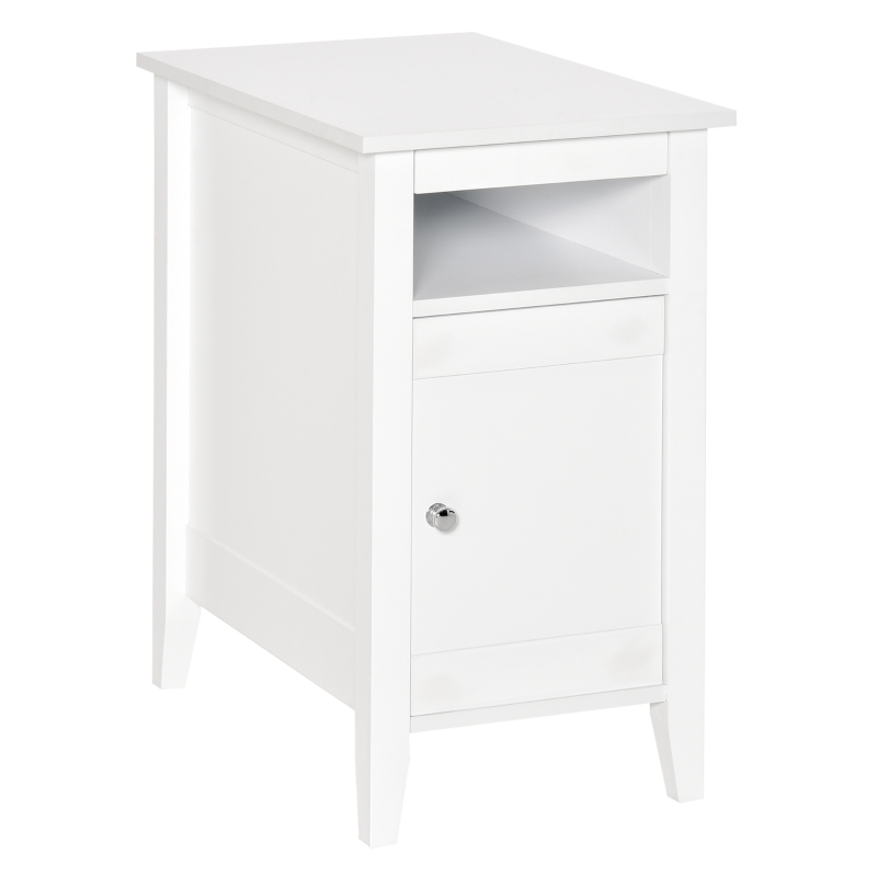 HOMCOM Modern Side Table with 1 Drawer 1 Shelf 1 Door Cabinet, Elegant End Desk with Movable Partition for Living Room Bedroom Dorm, White