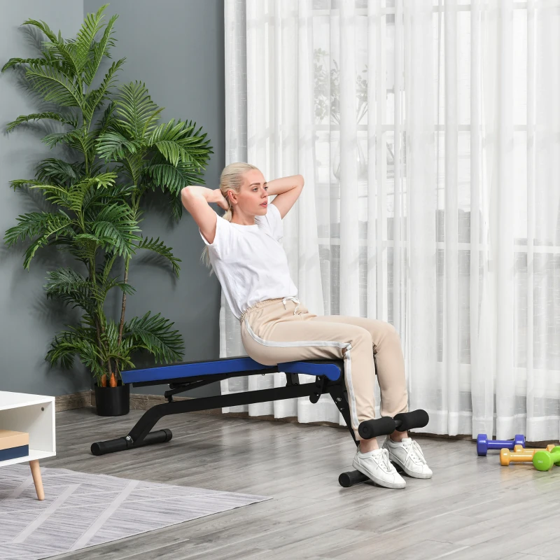 HOMCOM Multifunctional Sit-Up Dumbbell Bench Adjustable Backpad & Seat Foldable Design Exercise Machine for Home, Office, Gym, Blue