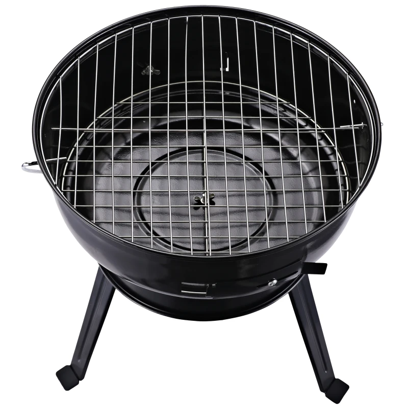 Outsunny Portable Small Charcoal Grill Barbecue BBQ Mini Tabletop Picnic Cooking Smoker Family Party Camping with Grid Tripod - Black