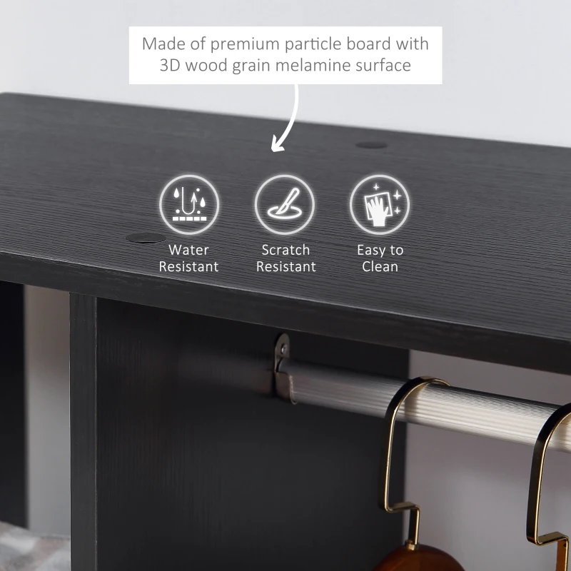 HOMCOM Open Wardrobe with Hanging Rail and Storage Shelves w/Wheels Bedroom- Black