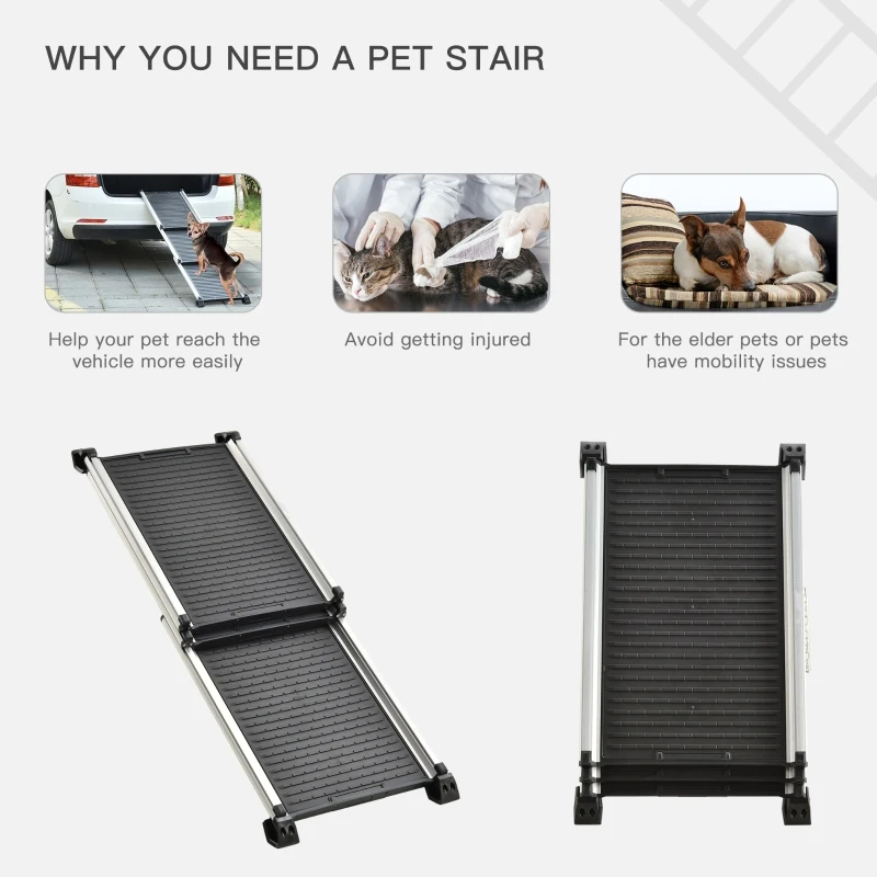 PawHut Telescoping Dog Car Ramp Lightweight Aluminium Alloy Frame Portable with Carry Handle, 71cm - 159cm