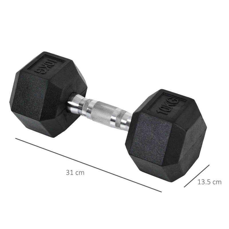 HOMCOM Rubber Dumbbell Sports Hex Weights Sets Home Gym Fitness Hexagonal Dumbbells Kit Weight Lifting Exercise (2 x 10kg)