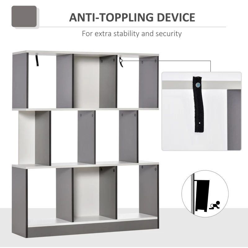 HOMCOM 3-Tier 8-Cube Home Office Display Unit Bookcase Shelving Unit Contemporary Stylish Versatile Freestanding w/ Anti-Tipping Safety Grey White