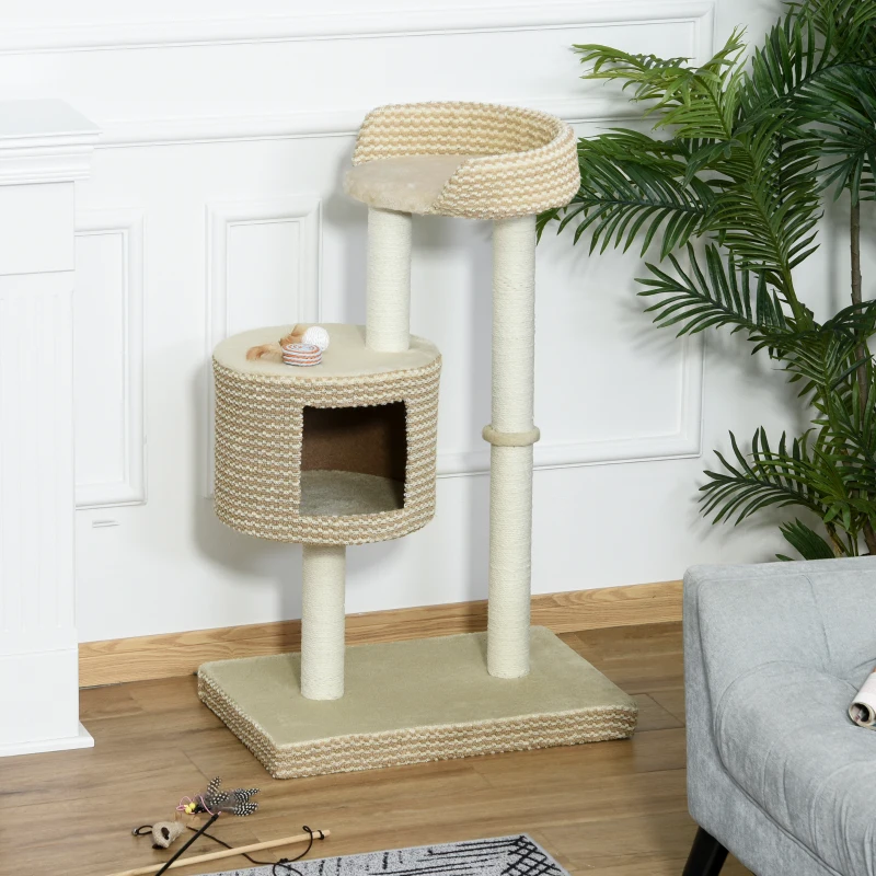PawHut 96cm Multi-Level Cat Tree Tower Jute Scratching Post Activity Center Climbing Frame Kitten House Furniture Condo Perch