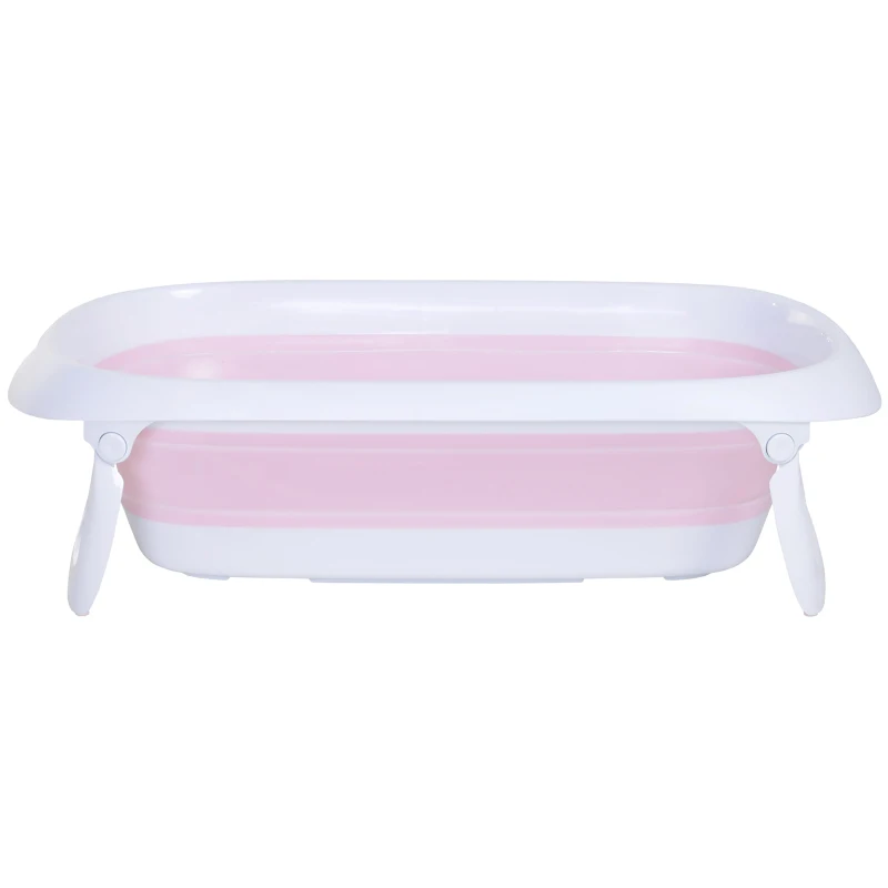 HOMCOM Folding Foldable Baby Bath Tub Toddler Kids Infant Safety Shower Slide Protection Comfortable Portable Pink