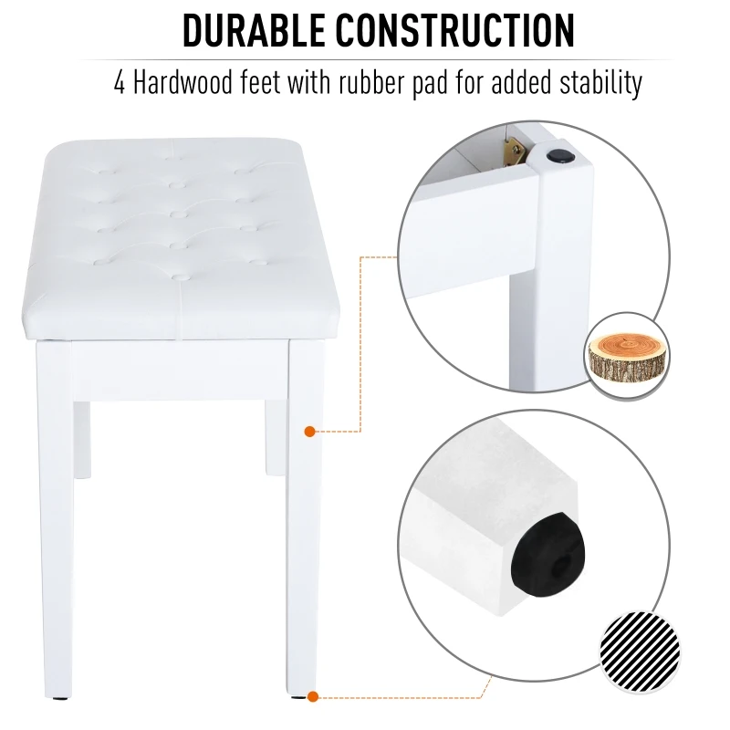 HOMCOM Faux Leather Piano Stool Makeup Dressing Stool Bench Dressing Table Seat with Storage 76x36x50cm,White