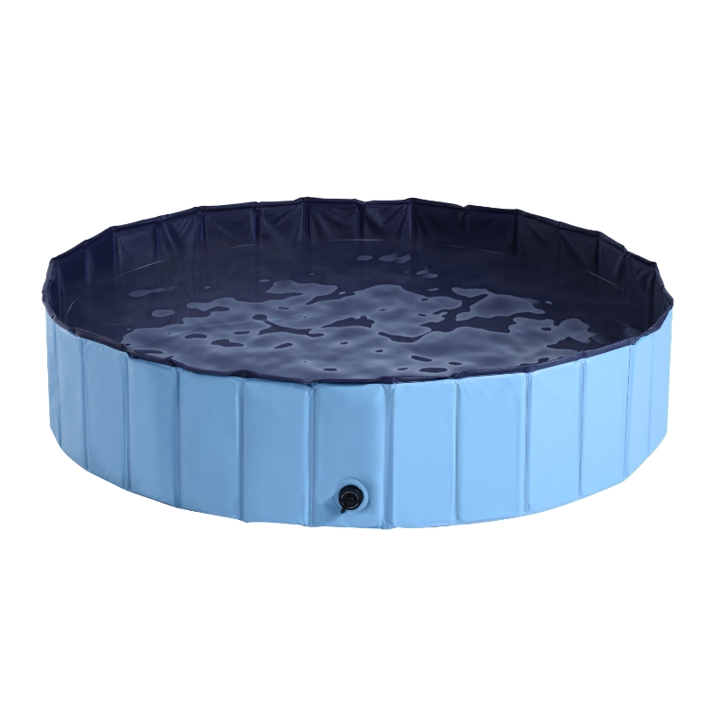 PawHut Foldable Dog Paddling Pool Pet Cat Swimming Pool Indoor/Outdoor Collapsible Summer Bathing Tub Shower Tub Puppy Washer (Φ140 x 30H (cm), Blue)