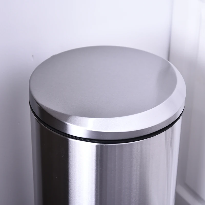 HOMCOM 30L T430 Step-on Trash Can Stainless Steel Round Garbage Bin Silent Gentle Open and Close Dustbin with Pedal