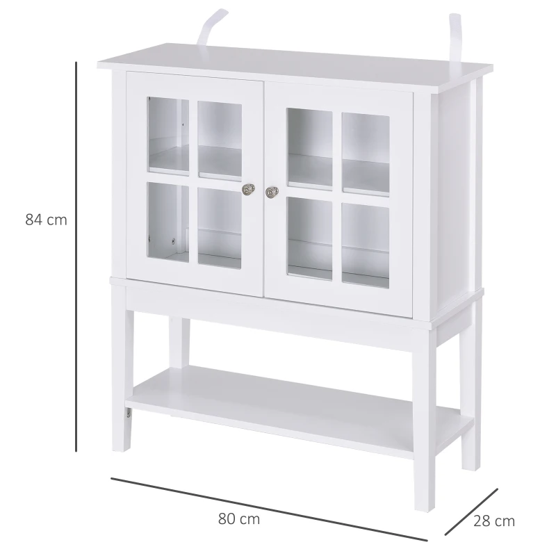 HOMCOM Modern Kitchen Sideboard Storage Cabinet Cupboard with 2 Glass Doors Adjustable Shelf for Dinning Room,Living Room, White