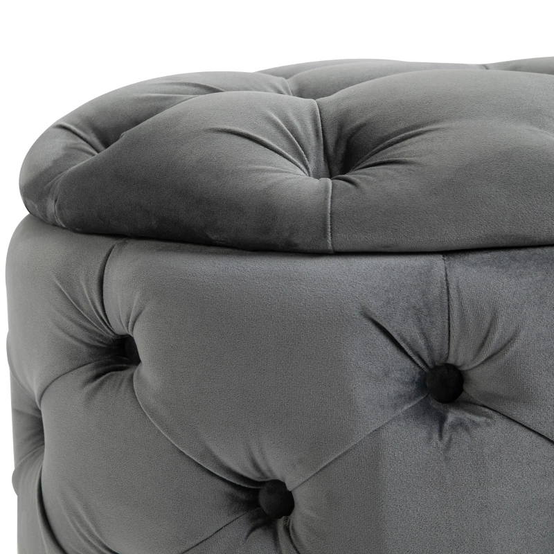 HOMCOM Round Velvet-Touch Storage Stool Ottoman Button Tufted Footrest with Removable Lid